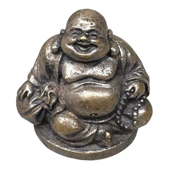Brass Laughing Buddha Figurine Good Fortune Miniature Zen Monk Paperweight VTG - Picture 1 of 8